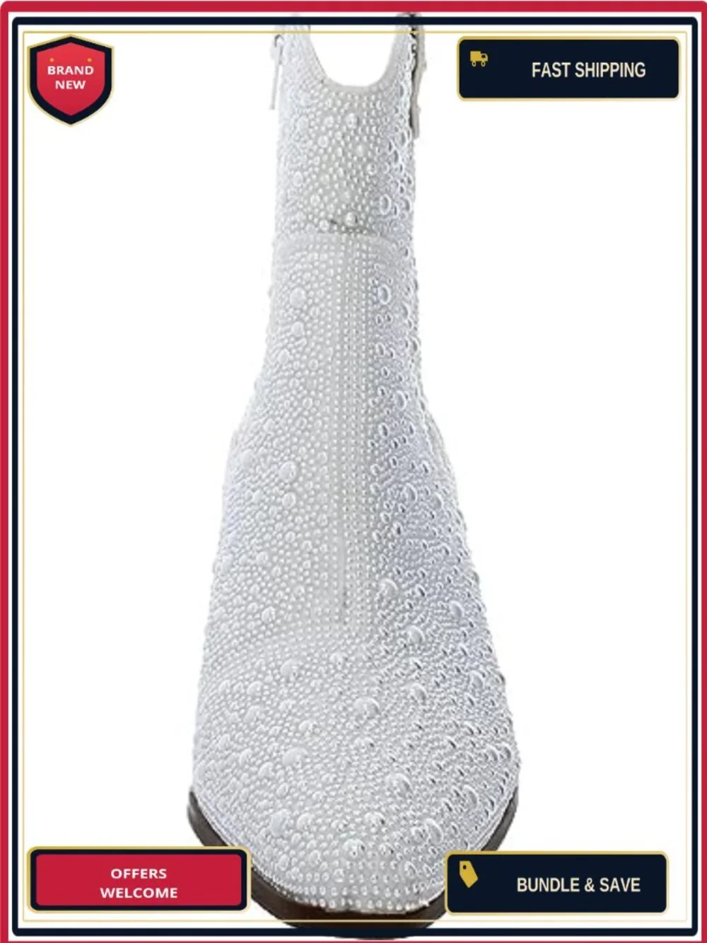 Rhinestone Embellished Western Boots Ankle Booties Side Zip Pointed Toe